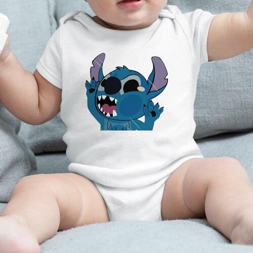 Baby Girl Boy ClothesDisneys Lilo & Stitch Printed Casual Harajuku Infant Romper Summer Short Sleeve Newborn Bodysuits 0-24M
