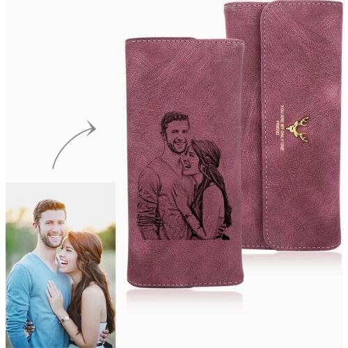 Exclusive Custom Lover Photo Lady PU Wallet Women Pink Long Purse Engrave Name Personalize Leather Wallets Zipper Christmas Gift