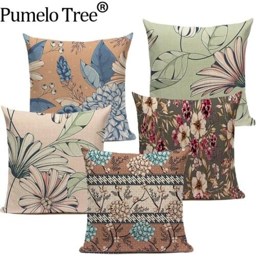 Elegant Flower Throw Pillow Case Farmhouse Home Decor Cushion Cover Plant Floral Linen Sofa Decorative Pillowcase Funda Cojin
