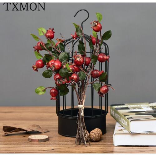 European pastoral artificial hawthorn fruit simulation flower red bunch pomegranate fruit fake rose hip home decoration