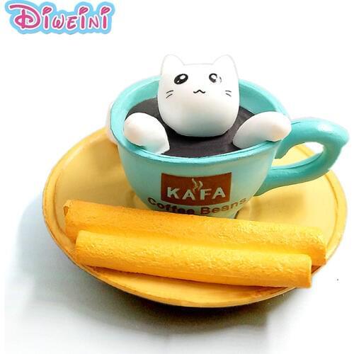 5Pcs Cartoon Dessert Cat animal model doll Plastic fairy garden decoration accessories action figure hot set toys for children