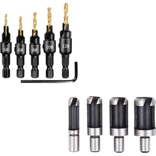Hot SV-10Pcs Barrel Type Cork Puncher Chamfer Cutter Drill Bit Countersunk Bit Drill 1/4 Inch Hexagon Wrench Tool Set