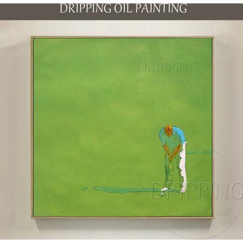Artist Hand-painted High Quality Modern Green Wall Art Man Playing Golf Oil Painting on Canvas Modern Wall Art Golf Painting