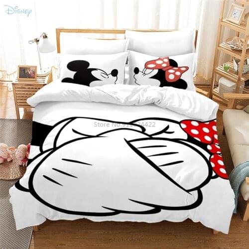 Mickey Mouse Minnie Mouse Couples Handle Pattern Bedding Sets Black and White Cartoon Duvet Cover Set Pillowcase Queen King Size