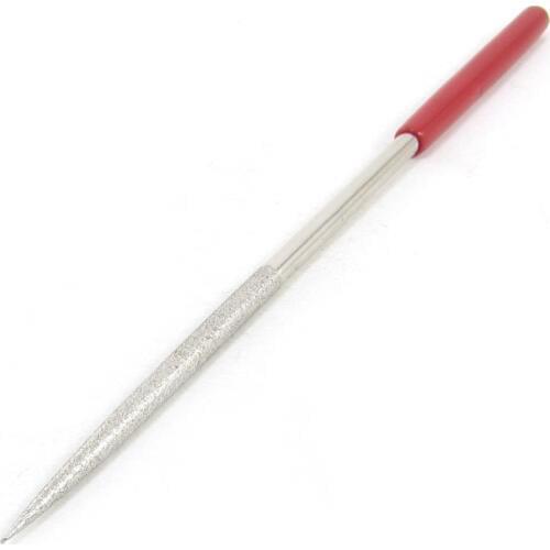 UXCELL Red Plastic Handle Rock Diamond 5mm x 180mm Round Needle File