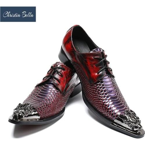 Christia Bella Italian Fashion Men Dress Shoes Fashion Fish Scales Pointed Toe Wedding Shoes Business Oxford Shoes with Metal
