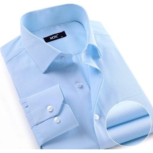 Formal Work Shirts Men Office Top And Ties New Summer Long Sleeve Twill Pure Color Business Dress Shirts
