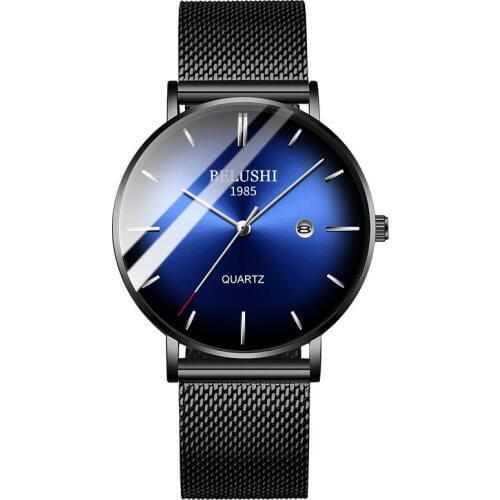 2020 New Model Men Watch Ultra Slim Gradient Trend Quartz Watches for Students Male Clock Steel Mesh Black Simple Mens Watch