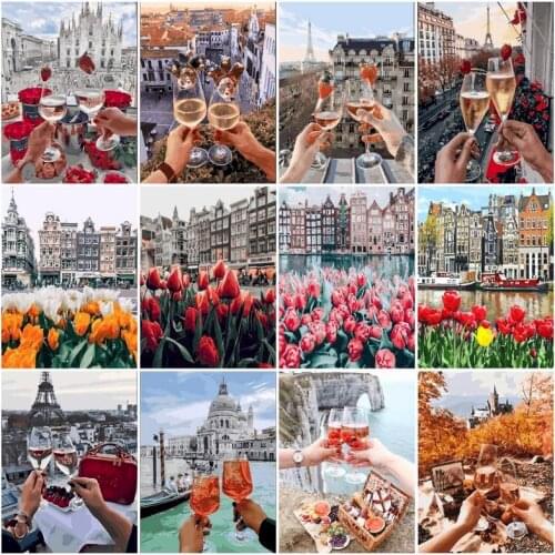 SDOYUNO City Scenery Oil Painting By Numbers Scenery DIY Paint By Numbers On Canvas 60x75cm Frameless Draw Number Home Decor