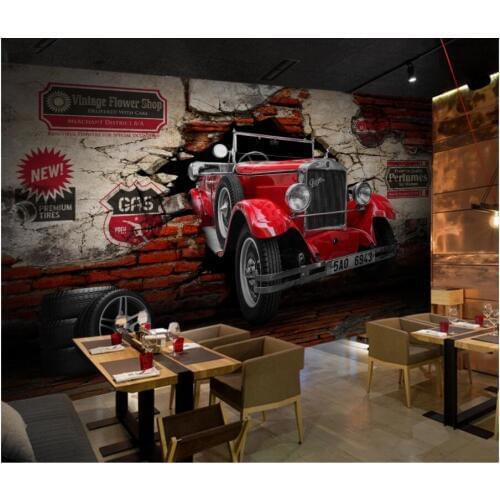 Custom mural 3d photo wallpaper Vintage classic car broken wall home decor 3d wall murals wallpaper for walls 3 d living room