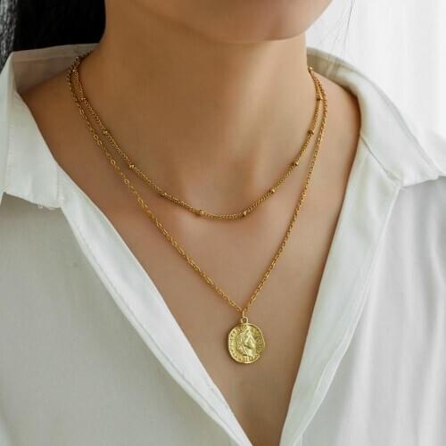 Irregular Letter Portrait Coin Choker Chain Necklace Gold Layered NecklaceExaggerated Jewelry
