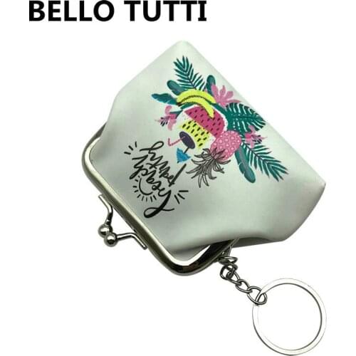 BELLO TUTTI 2021 New Women Printing Coin Purses Girls Hasp Wallets Clutch Change Purse Female Mini Money Bag PU Leather Key Ring