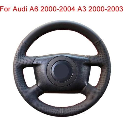 Customized Original Car Steering Wheel Cover For Audi A6 2000-2004 A3 A8 2000-2003 Fiber Leather Auto Steering Wheel Wrap Black