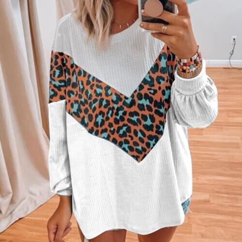 2020 Autumn Winter Women Patchwork Color Block Loose Blouse Long Sleeve Knitted Sweater