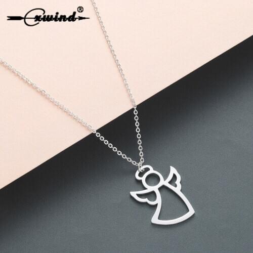 Cxwind Stainless Steel Angel Necklaces For Women Men Gold Silver Color Long Chain Male Female Pendant Necklace Fashion Jewelry
