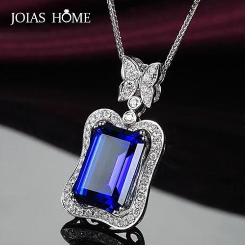 JoiasHome Classic Silver 925 Female Necklace With Rectangle Sapphire Zircon Butterfly Shape Pendants Wedding Gifts Fine Jewelry