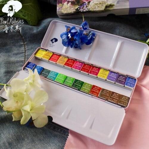 Paul Rubens 24 Colors Solid Watercolor Paint Set Professional Artist Grade pigment Portable Art supplies for Hobbyist Artist