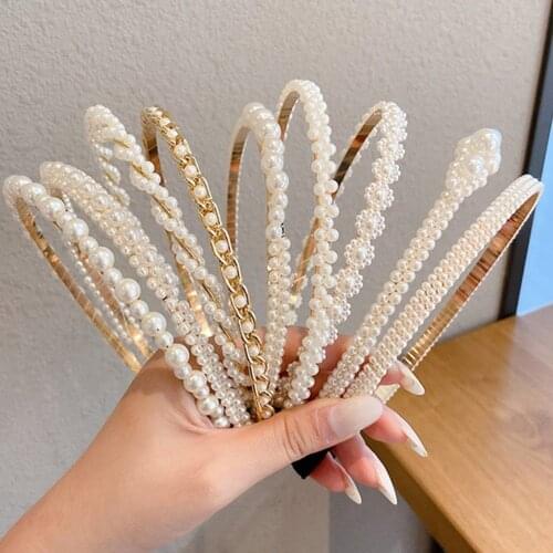 Korean Style Pearl Hairbands For Women Hair Accessories Hair Hoops Bow Wedding Headband Metal Bridal Headwear Bands Clip