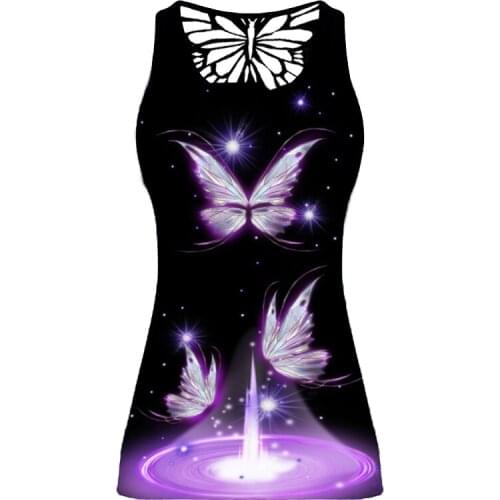 Plus Size Graphic Print Tank Tops for Women Hollow Out Butterfly Sleeveless Bodycon Tee Shirts Lady Casual Y2K Summer Clothes
