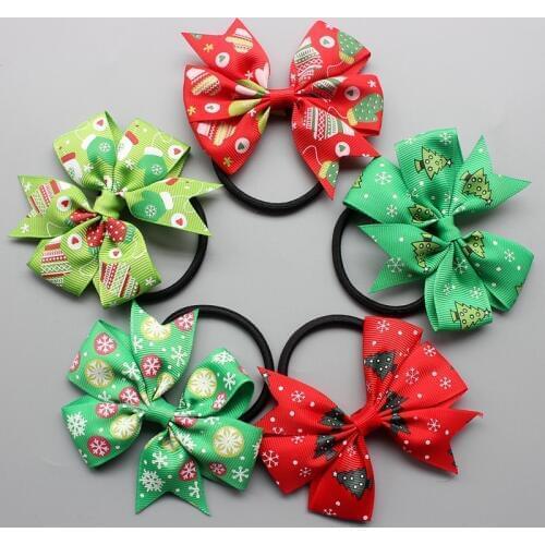Kid Boutique Grosgrain Ribbon Colorful Hair Bow ring Christmas Halloween Gift women RIBBON SATIN BOW HAIR TIE