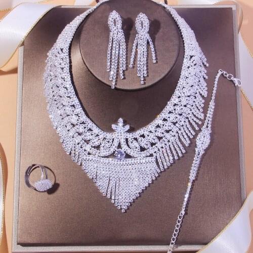 Stonefans Luxury Tassel Rhinestone Bridal Jewelry Sets for Women Wedding Accessories Hollow Crystal Necklace Set African Jewelry