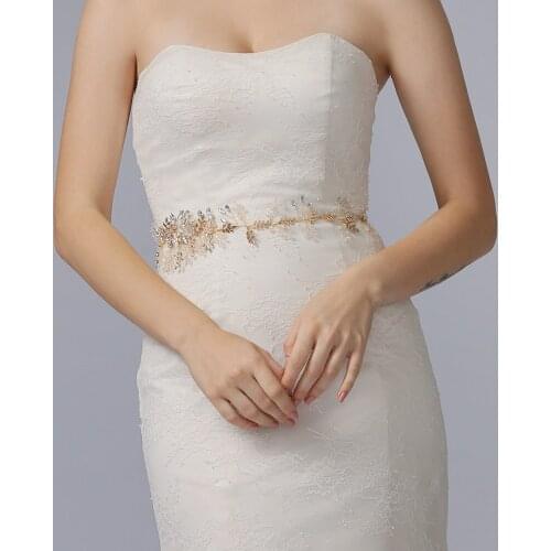 TRiXY SH235 Luxury Golden Rhinestone Belt Alloy Flower Wedding Belt Clear Crystal Bridal Belt Jewelry Belt for Evening Dress