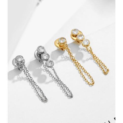 Visunion 316L Stainless Steel Earings Simple Crystal Chain Hanging Asymmetry Irregular Dangle Drop Earring For Women Party Gift