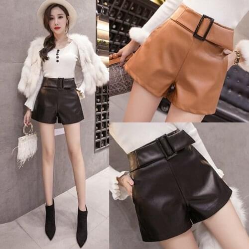 Shorts Women Leather Shorts Womens Autumn And Winter High Waist A- Line PU Leather Pants Ropa Mujer