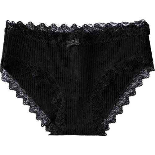 Student girls briefs girls cute non-trace briefs pure cotton crotch lace hem student cotton briefs Japanese series