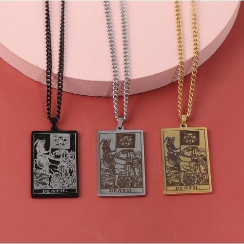 Tarot Cards Necklace Vintage Stainless Steel Jewelry New Year Gift Pendant Necklaces