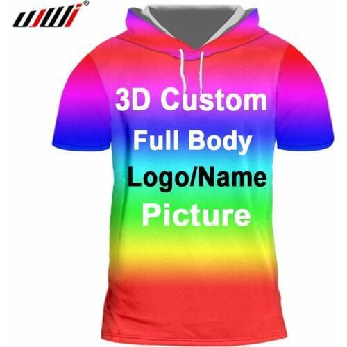 UJWI Hip Hop 3d Mens Hooded Tshirt Custom Team competition suit logo Men Oversized Wholesale DIY Tee Shirt Large size Factory