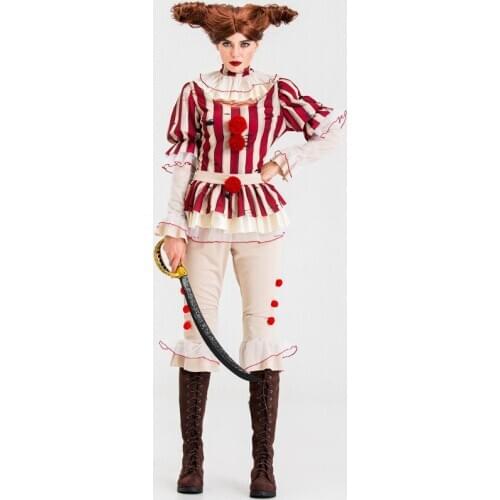 Umorden IT 2 Pennywise Cosplay Costume Creepy Sadistic Clown Costumes for Women Halloween Carnival Mardi Gras Party Dress