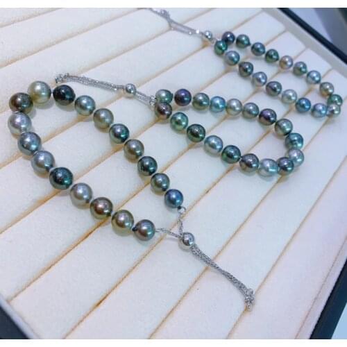 Gorgeous 8-10mm Big Size Real Black Tahiti Pearl Bracelet Jewelry Nice Party Wedding Gift Adjustable Length