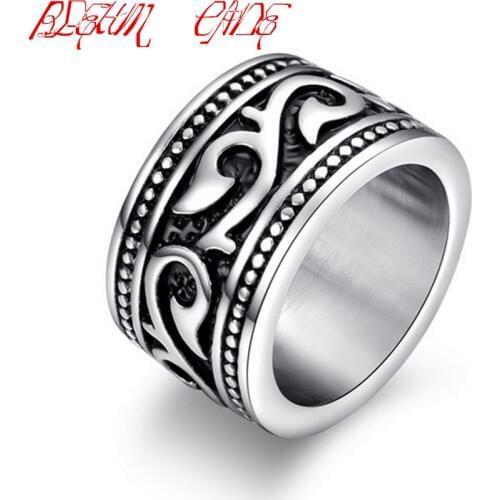 Vintage Decorative Pattern Ring Stainless Steel Rings Retro Gothic Male Jewelry 8-13