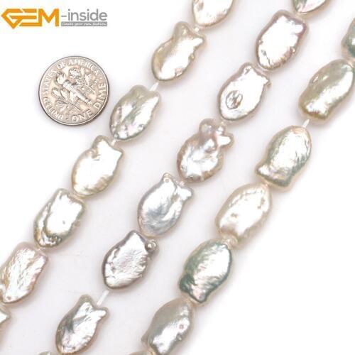 Gem-inside Natural White Fish Animal Shape Nuclear Edison Pearls Beads for Jewelry Making 15inches DIY Jewellery