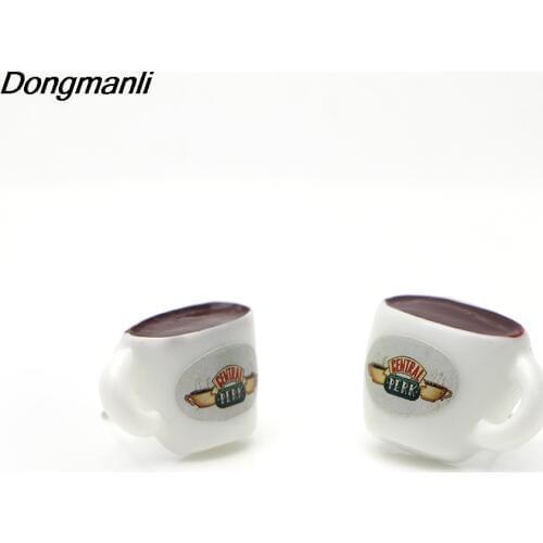 DMLSKY Tv show Friends Coffee cup Stud Earrings Female Charm Acrylic Earrings Cute Moives Jewelry Accessories Gifts M2020