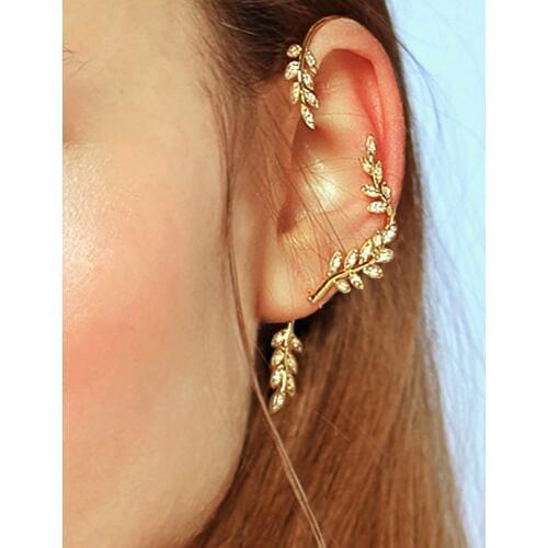 YWZIXLN 1pcs Boho Fashion Jewelry Earrings Rhinestone Leaf Design Clip Earring Accessories For Women Wholesale E0119