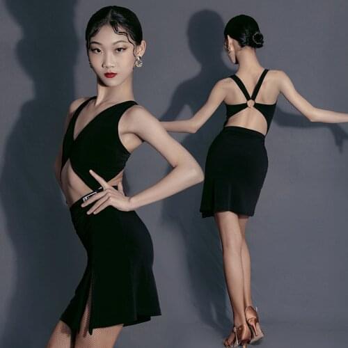 Latin Dance Costumes For Girls ChildrenS Latin Performance Clothes Female Professional Latin Dance Top Skirt Split Suit DN8222