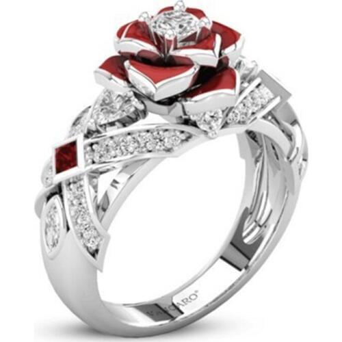 Female Flower Shape Ring Luxury Sliver Rings for Women Filled Crystal Zircon Ring Wedding Band Promise Engagement Jewelry Gifts