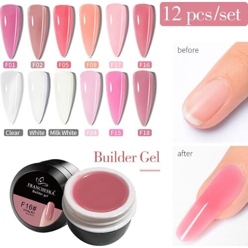 15ml Nail Extension Gel 12 Colors Nail Art UV Light Nail Extend Gel Odorless Safe Easy To Use