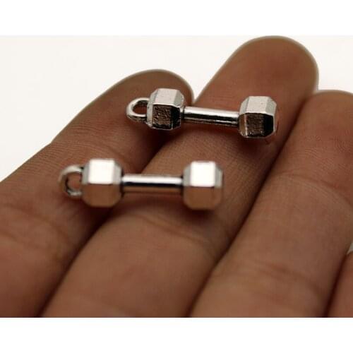 15pc Wholesale Price Fitness Equipment Dumbbell Charms 6*21mm Antique Silver Plated Pendant For Handmade Jewelry Accessories