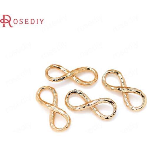31130-G)10PCS 6x14MM 24K Champagne Gold Color Brass Infinite Symbol Bracelet Charms Connector Jewelry Making Supplies Findings