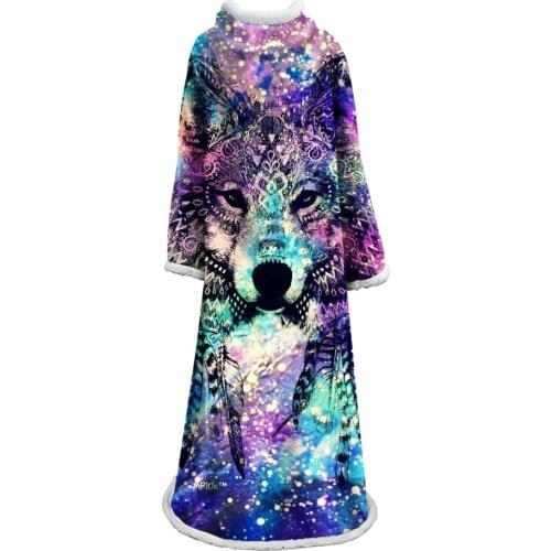 3d Wolf Sleeve Blanket For Adults Wolf Painting Plush Throw Blanket On The Bed Sherpa Blanket Animal Bedding With Sleeve