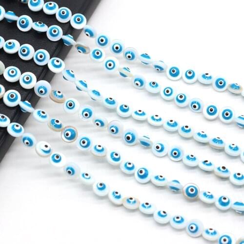 48pcs Natural Blue Shell Beads Fine Eyes Shape Loose Shell Beads for Women Making DIY Jewerly Necklace Bracelet Earrings 8mm