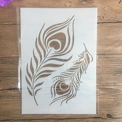 A4 29 * 21cm feather Mandala DIY Stencils Wall Painting Scrapbook Coloring Embossing Album Decorative Paper Card Template