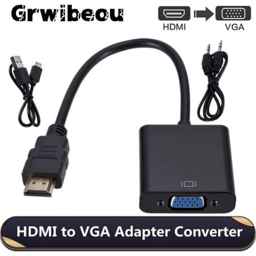 Grwibeou 1080P HDMI To VGA Adapter with 3.5mm Audio Cable + USB Powered Digital To Analog Video Audio Converter for TV Monitor