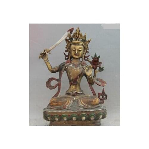 Bi001622 Tibet Copper Bronze Color Painted Manjushri Manjusri Bodhisattva Guan Yin Statue