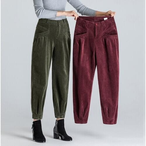 Women pants autumn winter corduroy trousers women casual loose harem pants corduroy high waist pants wide leg pants women