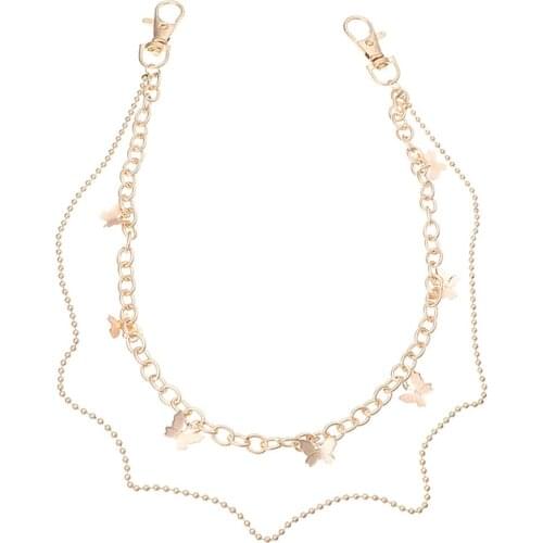 Pants Chain 2-Layer Butterfly Beaded Punk Jeans Chain Skirt Chain Pocket Chain Waist Chain For Women