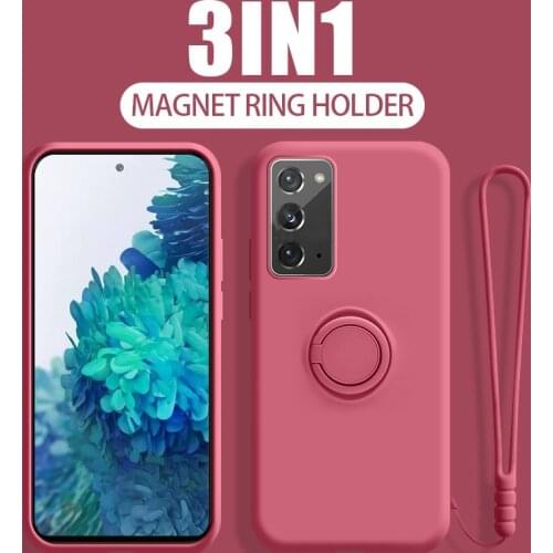 LOVECOM Magnetic Ring Holder Stand Case For Samsung A72 A52 A51 S21 S20 S10 Plus Note 20 Plus Wrist Strap Liquid Silicone Cover